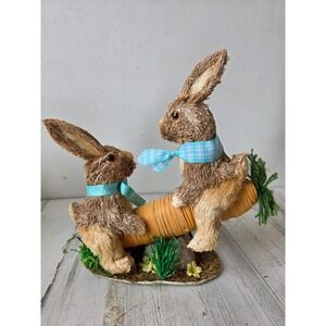 Vintage Pier 1 sisal rabbit bunny bottle brush bristle carrot teeter totter
